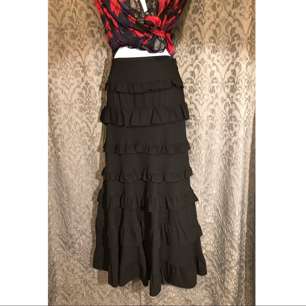 Fei Anthropologie Long Black Wool Skirt NWOT size 4